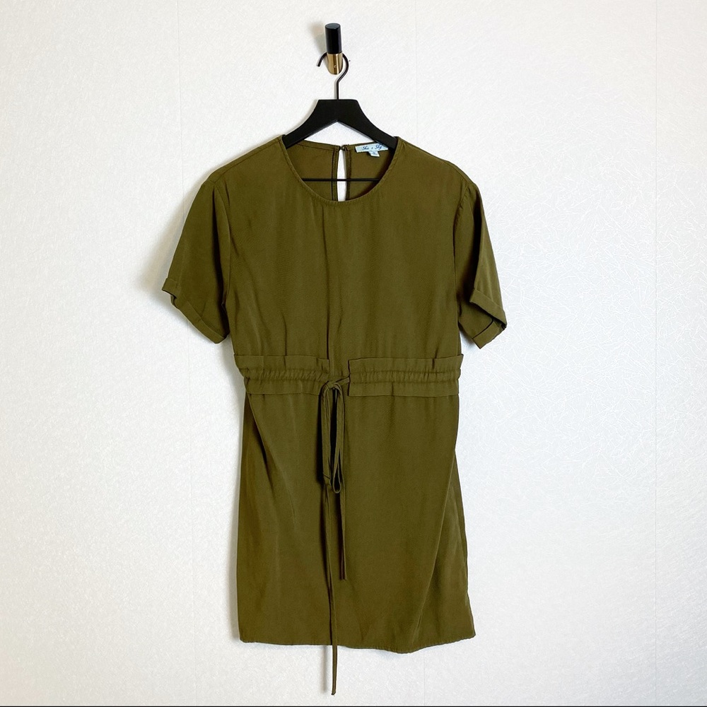 She + Sky Army Green Short Sleeve Ruffled Utility Dress in Fatigue Olive Green